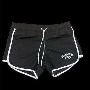 Guard Lifeguard Shorts Black White Trim Drawstring Elastic Waist Medium